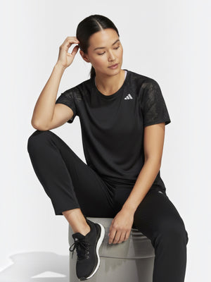 FTFO || BIG BRAND LOW PRICE Adidas Adizero black perforated running tee with reflective logo on a model