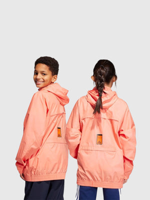 FTFO || BIG BRAND LOW PRICE juniors wearing coral pink Adidas City Escape packable windbreaker jackets with hoods