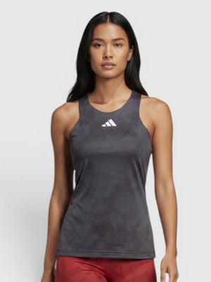 FTFO || BIG BRAND LOW PRICE Adidas Paris HEAT.RDY grey tennis tank top with Y-back strap worn by a female model