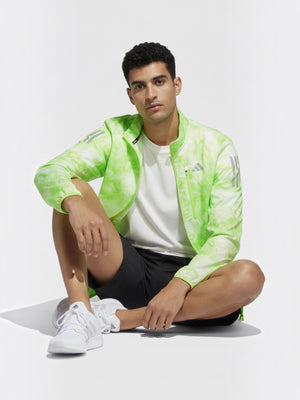 FTFO || BIG BRAND LOW PRICE Adidas Own the Run windbreaker jacket in neon green allover print with reflective details