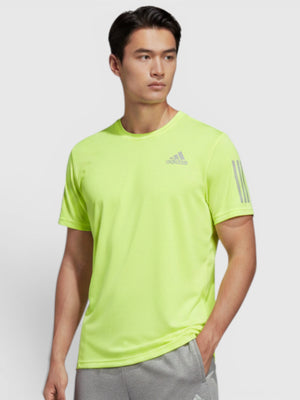 FTFO || BIG BRAND LOW PRICE Adidas Own The Run neon yellow running tee with reflective details on a male model