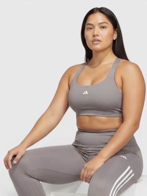 FTFO || BIG BRAND LOW PRICE Adidas medium-support sports bra and matching leggings in taupe with iconic 3-stripes detail