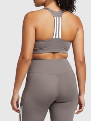 FTFO || BIG BRAND LOW PRICE Adidas medium support sports bra and matching leggings in grey with white stripe details