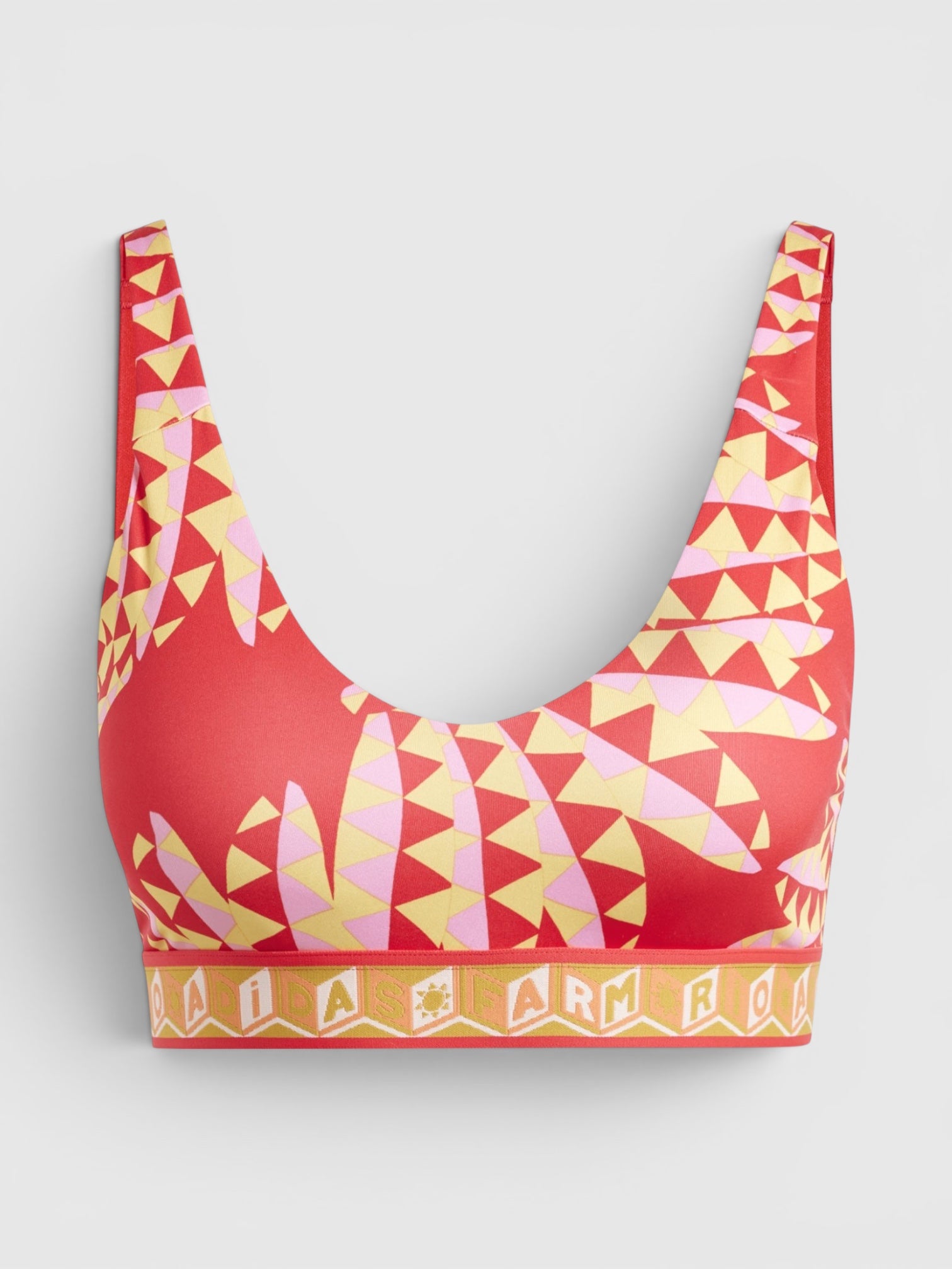FTFO || BIG BRAND LOW PRICE Adidas x FARM Rio medium support sports bra in vibrant red with kaleidoscopic patterns