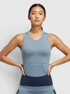 FTFO || BIG BRAND LOW PRICE Adidas Fitsense+ grey and navy blue racerback tank top and matching compression shorts