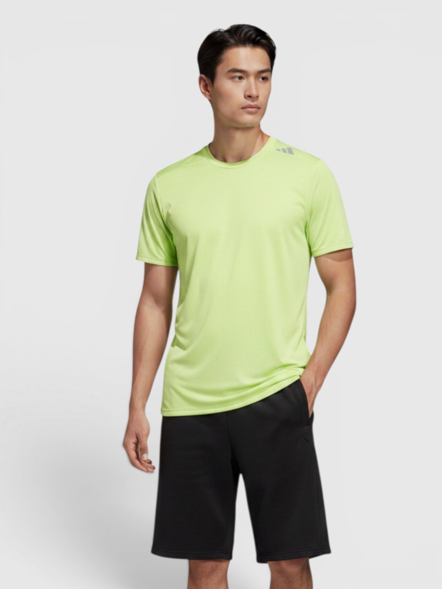 FTFO || BIG BRAND LOW PRICE Adidas D4T HR HIIT lime green slim fit training tee with crewneck on a male model