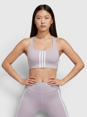 FTFO || BIG BRAND LOW PRICE Adidas Powerimpact medium support racerback sports bra in light purple with 3-stripes
