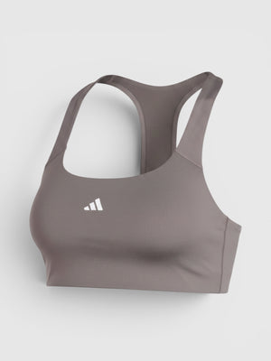 FTFO || BIG BRAND LOW PRICE Adidas Powerimpact medium support sports bra in taupe with racerback and logo detail