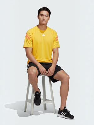 FTFO || BIG BRAND LOW PRICE Adidas yellow training tee with 3-stripes on sleeves and mesh back for ventilation