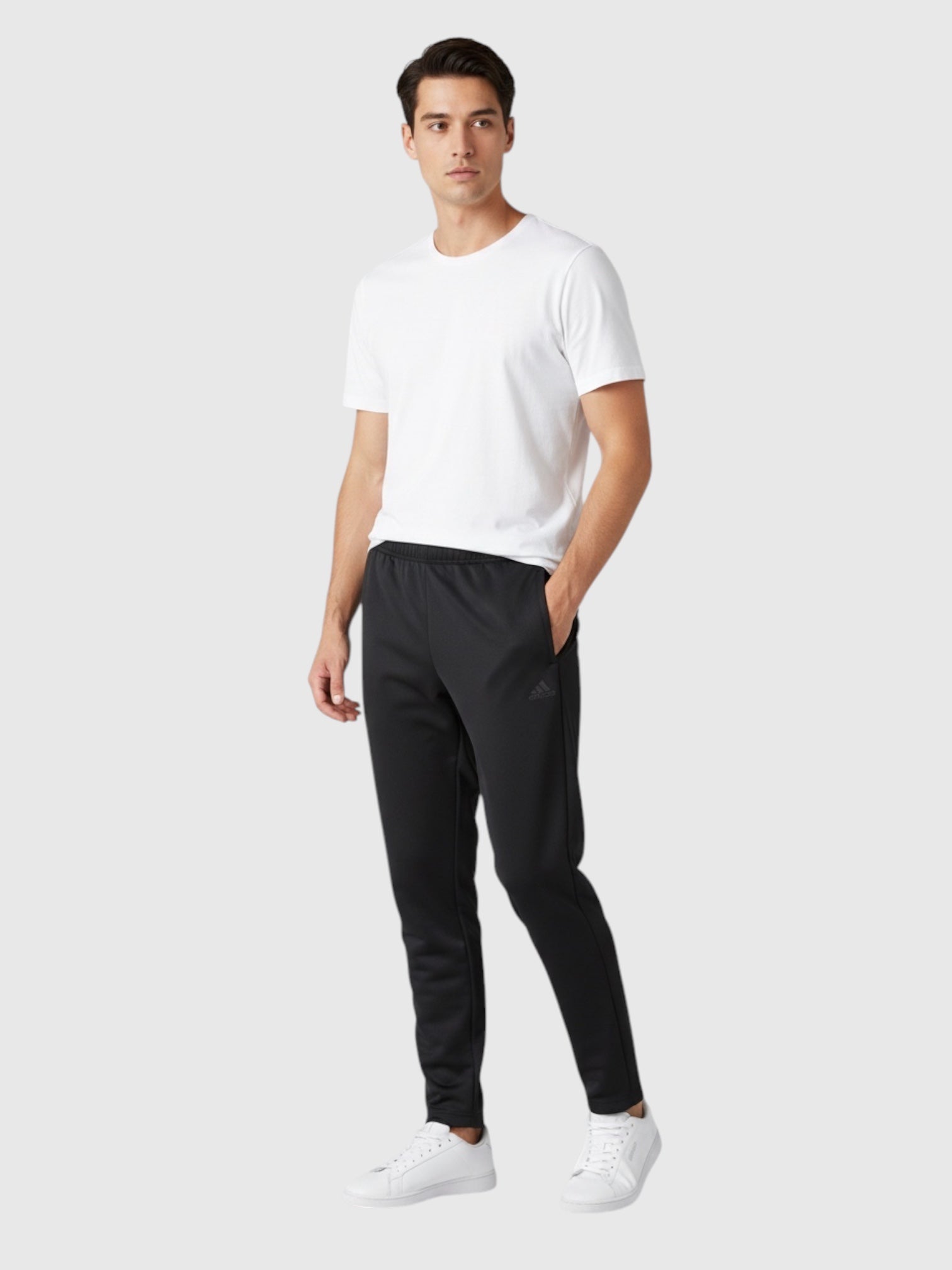 Pria mengenakan celana olahraga Adidas W Tiro berwarna hitam dengan potongan ramping dari FTFO || BIG BRAND LOW PRICE