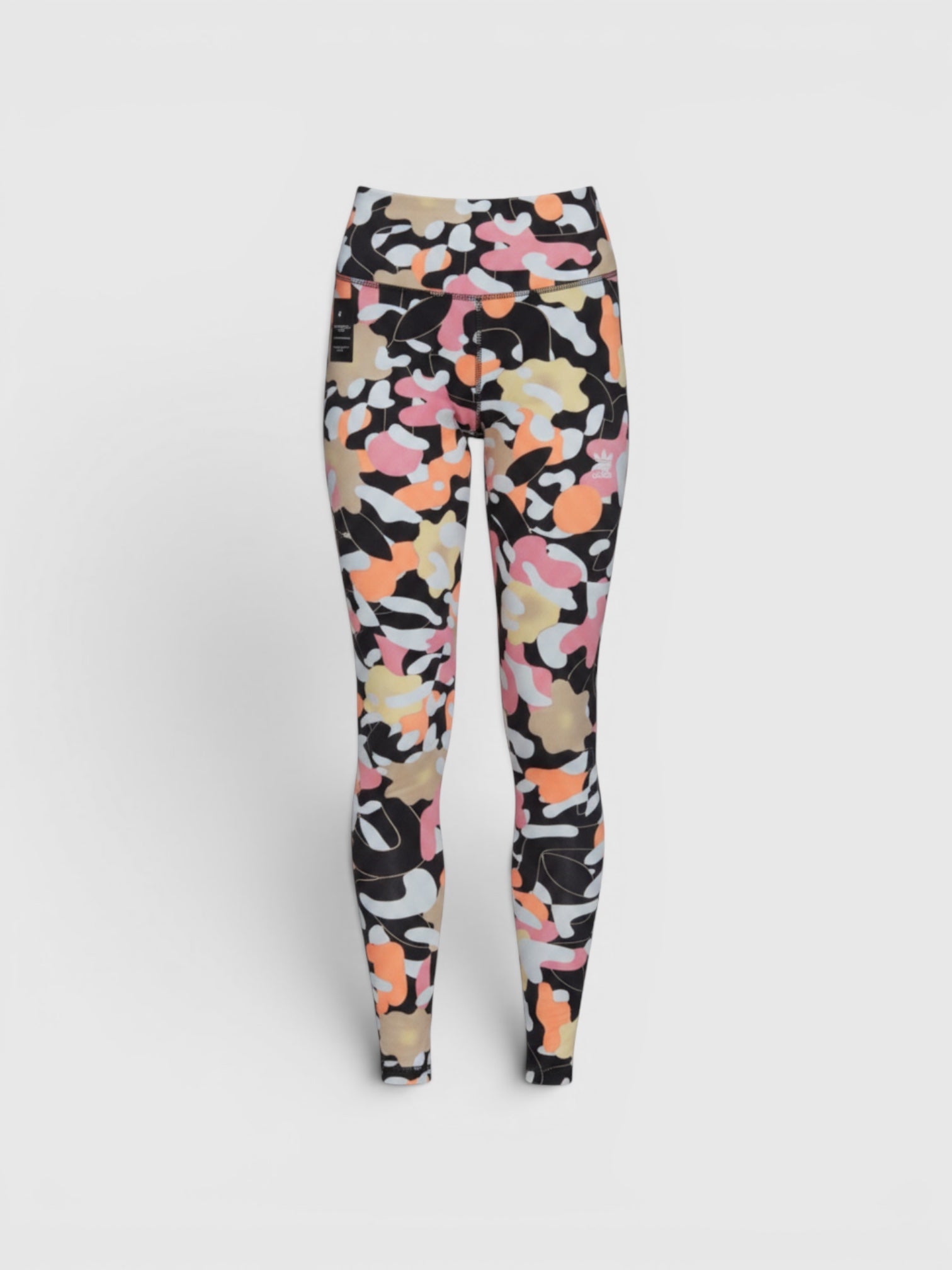 Legging high-waist FTFO || BIG BRAND LOW PRICE dengan motif abstrak warna-warni dan logo Trefoil Adidas Originals.