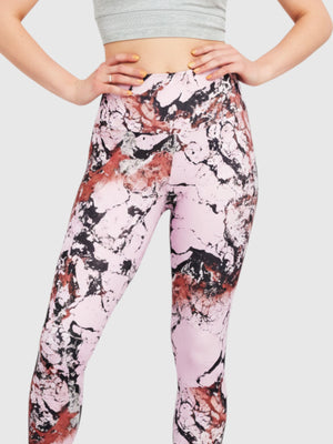 Legging yoga FTFO || BIG BRAND LOW PRICE dengan motif abstrak pink dan hitam, model high-rise berbahan AEROREADY.