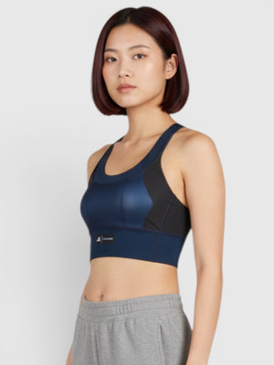 FTFO || BIG BRAND LOW PRICE Adidas x Marimekko medium-support racerback sports bra in navy blue with side pockets