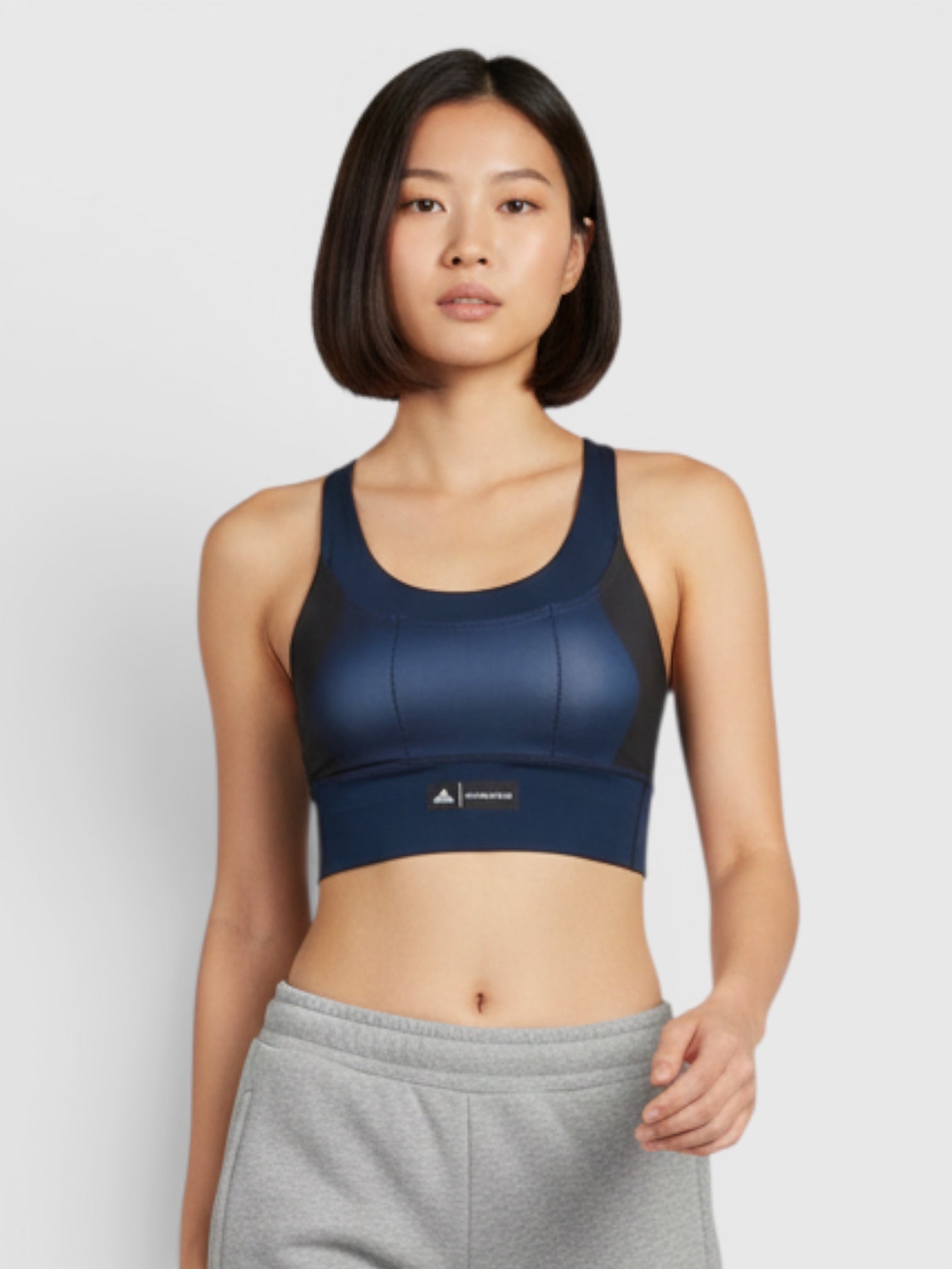 FTFO || BIG BRAND LOW PRICE Adidas x Marimekko medium-support navy blue racerback sports bra with pocket detail