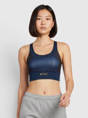 FTFO || BIG BRAND LOW PRICE Adidas x Marimekko medium-support navy blue racerback sports bra with pocket detail