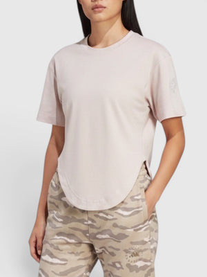 FTFO || BIG BRAND LOW PRICE Adidas by Stella McCartney organic cotton crewneck tee in light pink with curved hem
