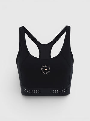 Sport bra hitam FTFO || BIG BRAND LOW PRICE dengan desain racerback, teknologi AEROREADY, dan detail laser-cut elegan.